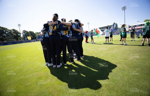 130725 -  Glamorgan Women v Gloucestershire Women, Vitality Blast Women League 2, South Group - Te Glamorgan Women team huddle up at the start of the match