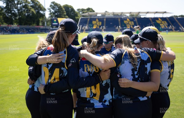 130725 -  Glamorgan Women v Gloucestershire Women, Vitality Blast Women League 2, South Group - Te Glamorgan Women team huddle up at the start of the match