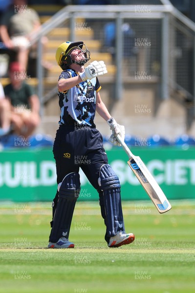 130725 -  Glamorgan Women v Gloucestershire Women, Vitality Blast Women League 2, South Group - Bethan Ellis of Glamorgan Women celebrates her 50