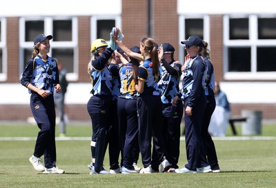 170525 - Glamorgan Women v Lancashire Thunder - T20 Women�s County Cup - Eve Jackson of Glamorgan celebrates with team mates after the first wicket