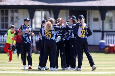 170525 - Glamorgan Women v Lancashire Thunder - T20 Women�s County Cup - Gemma Porter of Glamorgan celebrates with team mates after the second wicket