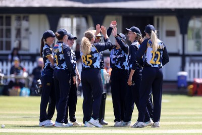 170525 - Glamorgan Women v Lancashire Thunder - T20 Women�s County Cup - Gemma Porter of Glamorgan celebrates with team mates after the second wicket