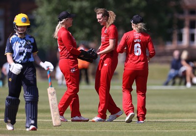 170525 - Glamorgan Women v Lancashire Thunder - T20 Women�s County Cup - Grace Potts celebrates taking the wicket of Sara Phillips of Glamorgan 
