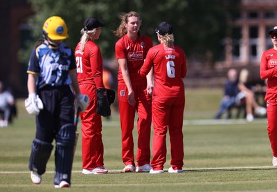 170525 - Glamorgan Women v Lancashire Thunder - T20 Women�s County Cup - Grace Potts celebrates taking the wicket of Sara Phillips of Glamorgan 