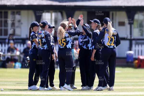 170525 - Glamorgan Women v Lancashire Thunder - T20 Women�s County Cup - Gemma Porter of Glamorgan celebrates with team mates after the second wicket