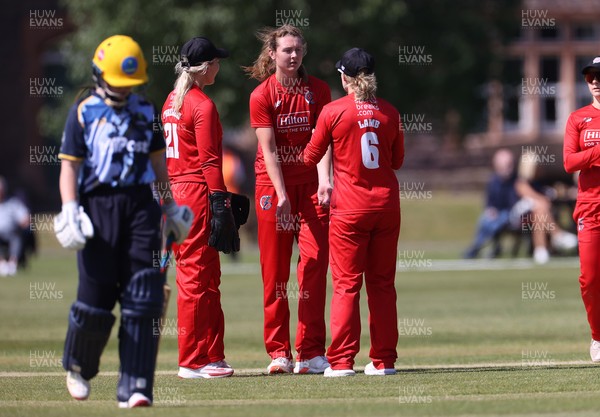 170525 - Glamorgan Women v Lancashire Thunder - T20 Women�s County Cup - Grace Potts celebrates taking the wicket of Sara Phillips of Glamorgan 