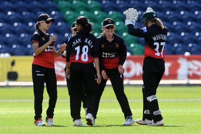 190426 - Glamorgan Women v Leicestershire Foxes Women - Metro Bank One Day Cup Women League 2 - Caitlin Chissell of Leicestershire Women catches the ball to dismiss Bethan Ellis of Glamorgan Women