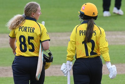 190426 - Glamorgan Women v Leicestershire Foxes Women - Metro Bank One Day Cup Women League 2 - Gemma Porter of Glamorgan Women and Sara Phillips of Glamorgan Women
