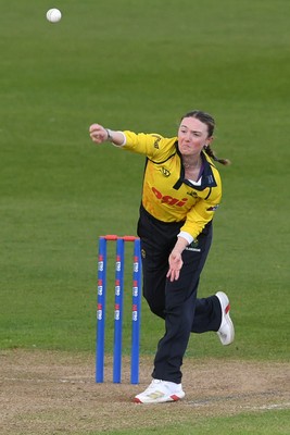 190426 - Glamorgan Women v Leicestershire Foxes Women - Metro Bank One Day Cup Women League 2 - Charlotte Lambert of Glamorgan Women bowling