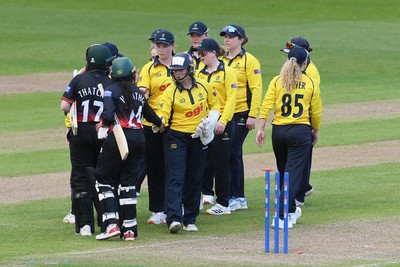 190426 - Glamorgan Women v Leicestershire Foxes Women - Metro Bank One Day Cup Women League 2 - Both sides shake hands at the end of the match