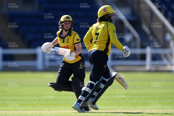 190426 - Glamorgan Women v Leicestershire Foxes Women - Metro Bank One Day Cup Women League 2 - Flo Sharman of Glamorgan Women and Lauren Parfitt of Glamorgan Women runs a single