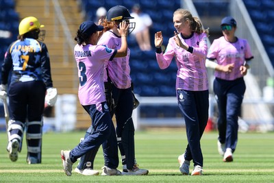 030726 - Glamorgan Women v Middlesex Women - Vitality Blast Women League 2 - Lauren Parfitt of Glamorgan Women is LBW to the bowling of Hannah Davis of Middlesex Women