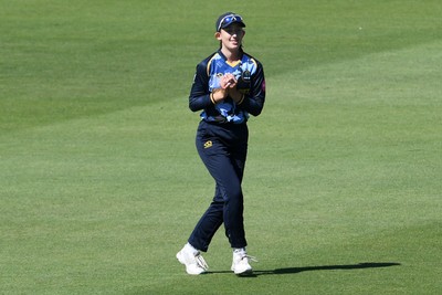 030726 - Glamorgan Women v Middlesex Women - Vitality Blast Women League 2 - Katy Cobb of Glamorgan Women catches the ball to dismiss Artemis Downer of Middlesex Women