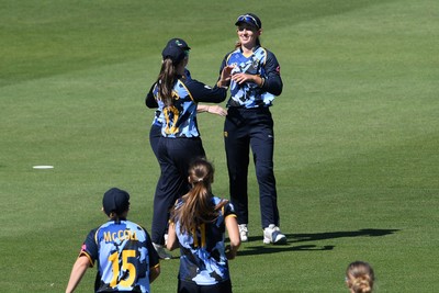 030726 - Glamorgan Women v Middlesex Women - Vitality Blast Women League 2 - Katy Cobb of Glamorgan Women catches the ball to dismiss Artemis Downer of Middlesex Women