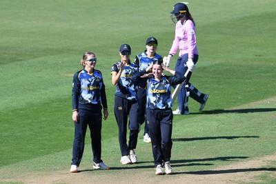 030726 - Glamorgan Women v Middlesex Women - Vitality Blast Women League 2 - Sara Phillips of Glamorgan Women bowls the ball to dismiss Finty Trussler of Middlesex Women