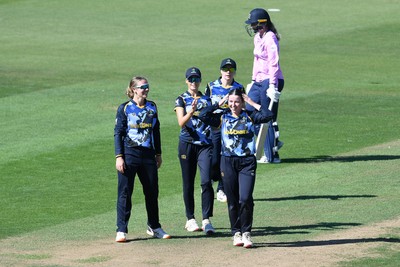 030726 - Glamorgan Women v Middlesex Women - Vitality Blast Women League 2 - Sara Phillips of Glamorgan Women bowls the ball to dismiss Finty Trussler of Middlesex Women