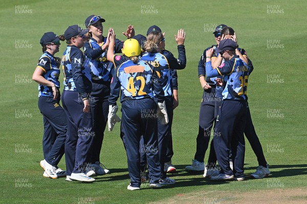 030726 - Glamorgan Women v Middlesex Women - Vitality Blast Women League 2 - Katy Cobb of Glamorgan Women catches the ball to dismiss Artemis Downer of Middlesex Women