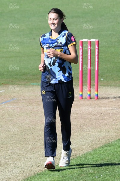 030726 - Glamorgan Women v Middlesex Women - Vitality Blast Women League 2 - Eve Jackson of Glamorgan Women bowls the ball to dismiss Lauren Turner of Middlesex Women and win the match