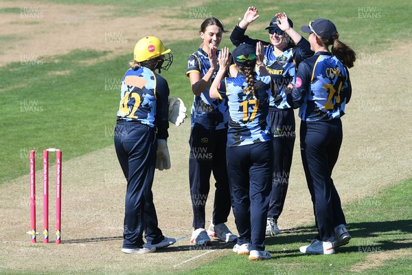 030726 - Glamorgan Women v Middlesex Women - Vitality Blast Women League 2 - Eve Jackson of Glamorgan Women bowls the ball to dismiss Lauren Turner of Middlesex Women and win the match
