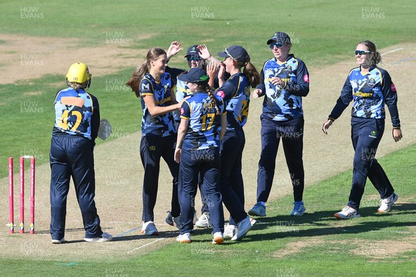 030726 - Glamorgan Women v Middlesex Women - Vitality Blast Women League 2 - Eve Jackson of Glamorgan Women bowls the ball to dismiss Lauren Turner of Middlesex Women and win the match