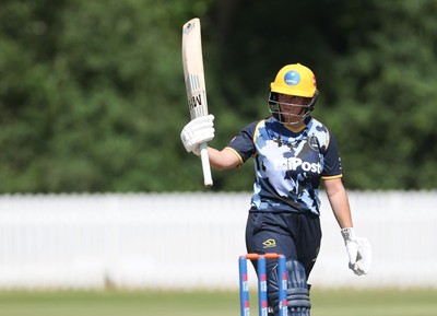 270625  Glamorgan Women v Sussex Sharks, Vitality Blast Women League Two South - Daisy Mullan of Glamorgan Women celebrates her 50