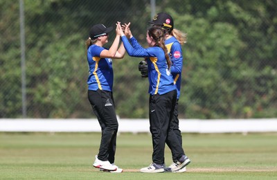 270625  Glamorgan Women v Sussex Sharks, Vitality Blast Women League Two South - Eve O’Neill of Sussex Sharks celebrates as Gemma Porter of Glamorgan Women is out lbw