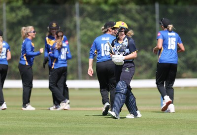270625  Glamorgan Women v Sussex Sharks, Vitality Blast Women League Two South - Eve O’Neill of Sussex Sharks celebrates as Gemma Porter of Glamorgan Women is out lbw