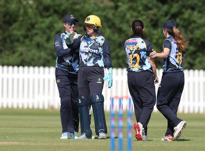 270625  Glamorgan Women v Sussex Sharks, Vitality Blast Women League Two South - Glamorgan celebrate after Georgia Parfitt of Glamorgan Women catches Nancy Harman of Sussex Sharks