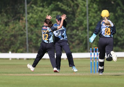270625  Glamorgan Women v Sussex Sharks, Vitality Blast Women League Two South - Glamorgan celebrate after Izzy Collis of Sussex Sharks is run out