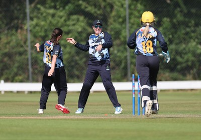 270625  Glamorgan Women v Sussex Sharks, Vitality Blast Women League Two South - Glamorgan celebrate after Izzy Collis of Sussex Sharks is run out