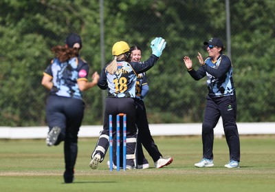 270625  Glamorgan Women v Sussex Sharks, Vitality Blast Women League Two South - Glamorgan celebrate after Izzy Collis of Sussex Sharks is run out