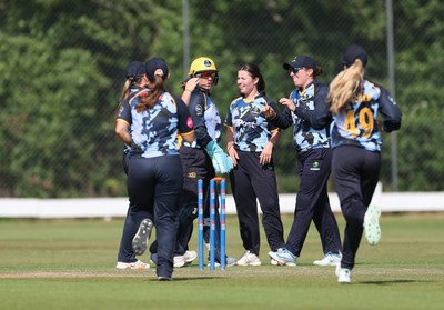 270625  Glamorgan Women v Sussex Sharks, Vitality Blast Women League Two South - Glamorgan celebrate after Izzy Collis of Sussex Sharks is run out