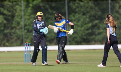 270625  Glamorgan Women v Sussex Sharks, Vitality Blast Women League Two South - Georgia Parfitt of Glamorgan Women and Nicole Reid of Glamorgan Women celebrate as they take the wicket of Mollie Adams of Sussex Sharks