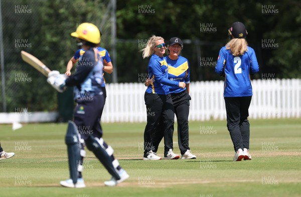 270625  Glamorgan Women v Sussex Sharks, Vitality Blast Women League Two South - Sussex celebrate taking the wicket of Lauren Parfitt of Glamorgan Women