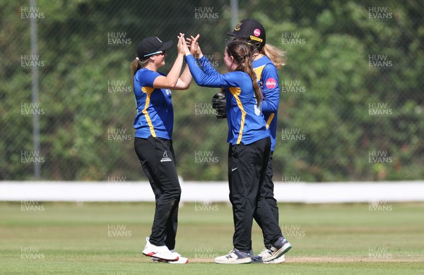 270625  Glamorgan Women v Sussex Sharks, Vitality Blast Women League Two South - Eve O’Neill of Sussex Sharks celebrates as Gemma Porter of Glamorgan Women is out lbw