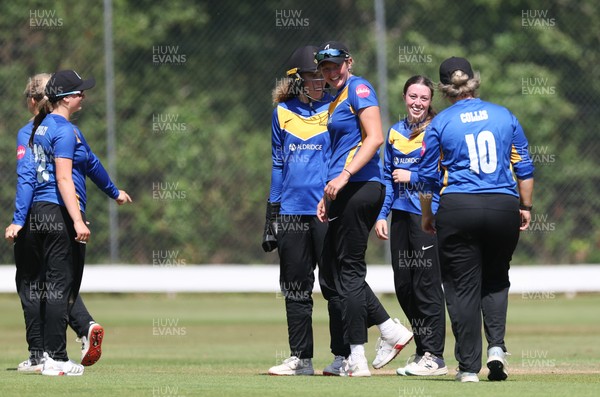 270625  Glamorgan Women v Sussex Sharks, Vitality Blast Women League Two South - Eve O’Neill of Sussex Sharks celebrates as Gemma Porter of Glamorgan Women is out lbw