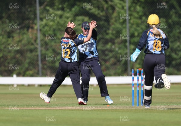 270625  Glamorgan Women v Sussex Sharks, Vitality Blast Women League Two South - Glamorgan celebrate after Izzy Collis of Sussex Sharks is run out