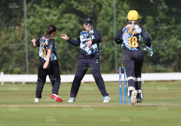 270625  Glamorgan Women v Sussex Sharks, Vitality Blast Women League Two South - Glamorgan celebrate after Izzy Collis of Sussex Sharks is run out