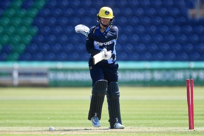 100525 - Glamorgan Women v Sussex Sharks Women, T20 Vitality Blast Women’s County Cup - Lauren Parfitt of Glamorgan Women is bowled out by Eve O’Neill of Sussex Women