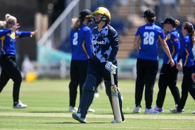 100525 - Glamorgan Women v Sussex Sharks Women, T20 Vitality Blast Women’s County Cup - Lauren Parfitt of Glamorgan Women is bowled out by Eve O’Neill of Sussex Women