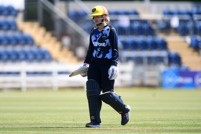 100525 - Glamorgan Women v Sussex Sharks Women, T20 Vitality Blast Women’s County Cup - Daisy Jeanes of Glamorgan Women is bowled out by Eve O’Neill of Sussex Women