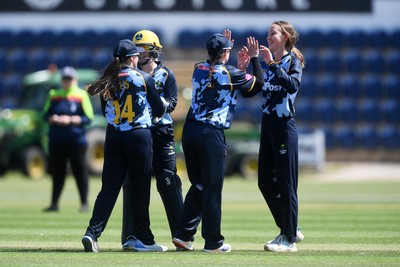 100525 - Glamorgan Women v Sussex Sharks Women, T20 Vitality Blast Women’s County Cup - Phoebe Wilkinson of Sussex Women is bowled out by Katy Cobb of Glamorgan Women