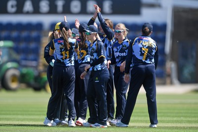 100525 - Glamorgan Women v Sussex Sharks Women, T20 Vitality Blast Women’s County Cup - Phoebe Wilkinson of Sussex Women is bowled out by Katy Cobb of Glamorgan Women