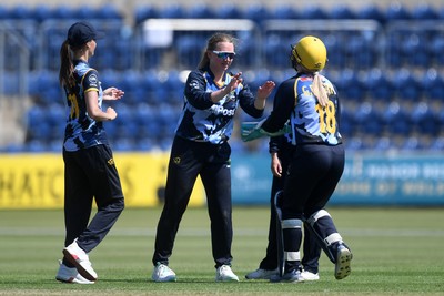 100525 - Glamorgan Women v Sussex Sharks Women, T20 Vitality Blast Women’s County Cup - Gemma Porter of Glamorgan Women bowls the ball to dismiss Talitha Stanley of Sussex Women