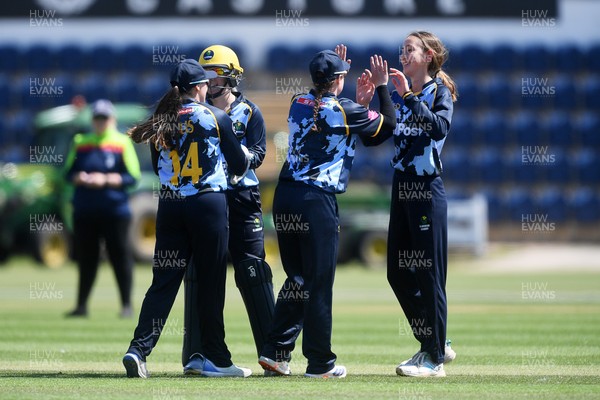 100525 - Glamorgan Women v Sussex Sharks Women, T20 Vitality Blast Women’s County Cup - Phoebe Wilkinson of Sussex Women is bowled out by Katy Cobb of Glamorgan Women