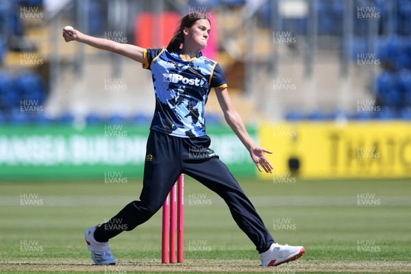 100525 - Glamorgan Women v Sussex Sharks Women, T20 Vitality Blast Women’s County Cup - Eve Jackson of Glamorgan Women bowls the ball to dismiss Jasmine Westley of Sussex Women
