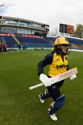 190425 - Glamorgan Women v Sussex Sharks, Metro Bank One Day Cup - Bea Ellis of Glamorgan Women runs out as she and Daisy Jeanes of Glamorgan Women open the batting for Glamorgan Women’s first match