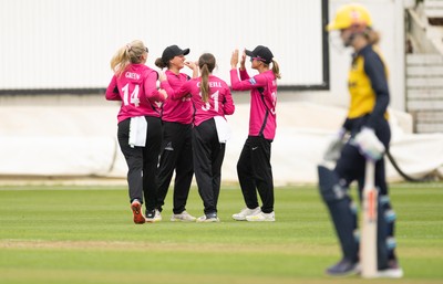 190425 - Glamorgan Women v Sussex Sharks, Metro Bank One Day Cup - Sussex celebrate taking the wicket of Daisy Jeanes of Glamorgan Women
