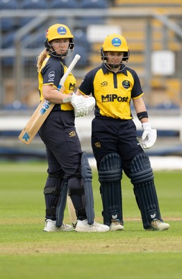 190425 - Glamorgan Women v Sussex Sharks, Metro Bank One Day Cup - Gemma Porter of Glamorgan Women and Bethan Gammon of Glamorgan Women