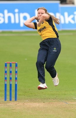 190425 - Glamorgan Women v Sussex Sharks, Metro Bank One Day Cup - Poppy Tulloch of Glamorgan Women bowls